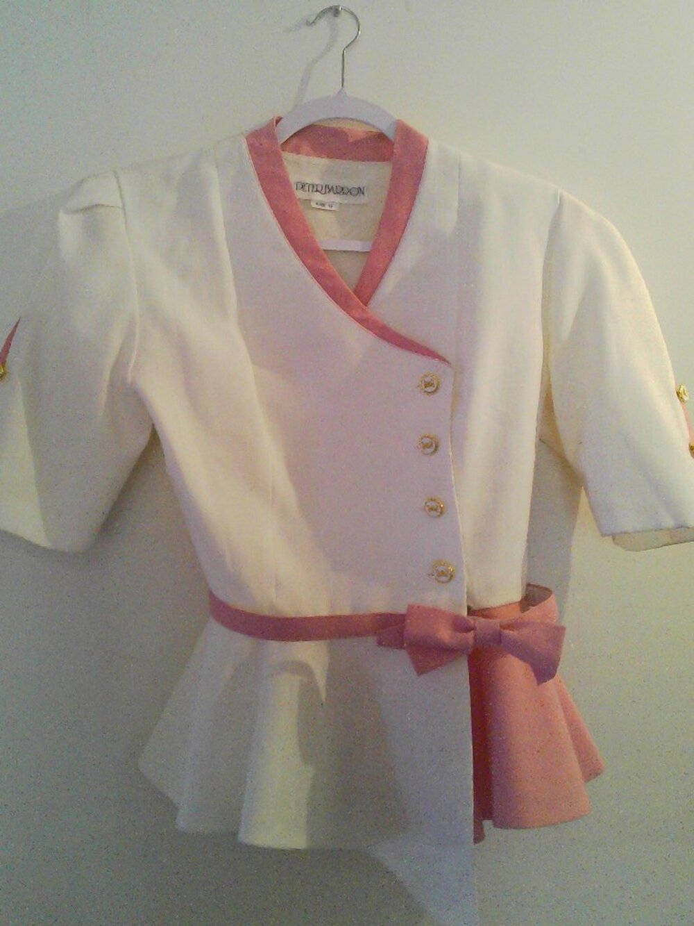 Vintage Peter Barron Jacket Size 12 Women Ivory & Pink With belt